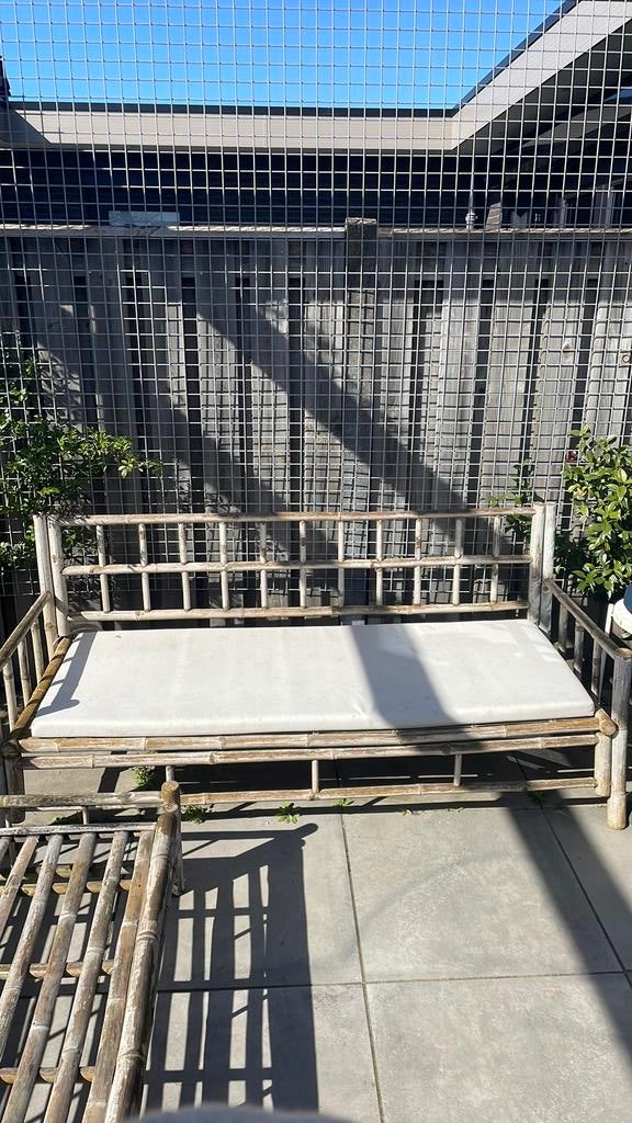 Bamboe bank met kussen, Ophalen of Verzenden, Rotan