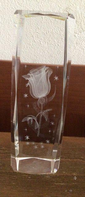 Roos, kristal, 15 cm, 3D blok, Antiek en Kunst, Ophalen of Verzenden