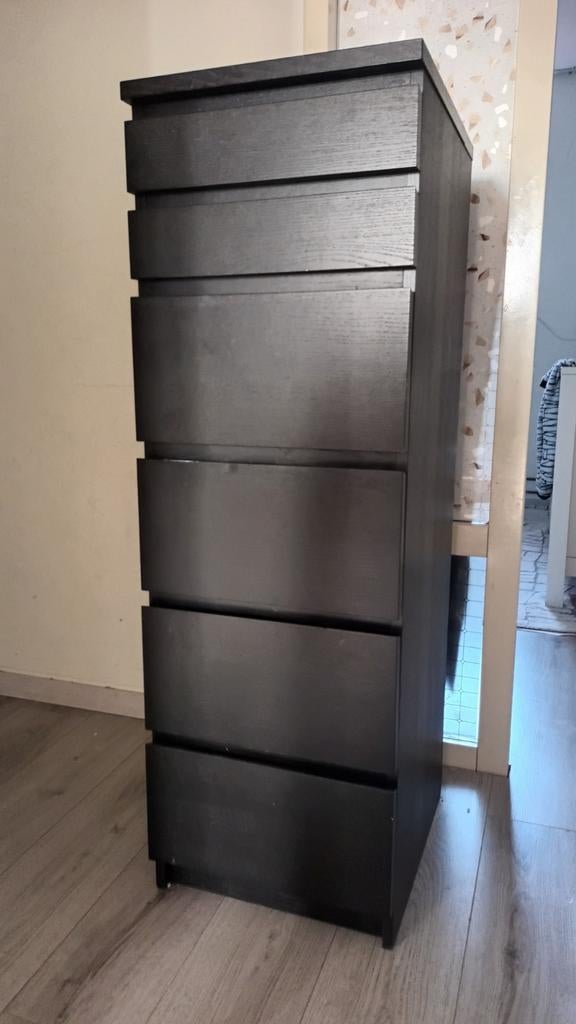 Zwarte ladekast met spiegel, 6 laden, Huis en Inrichting, Kasten | Ladekasten, Gebruikt, 100 tot 150 cm, Minder dan 50 cm, 25 tot 50 cm