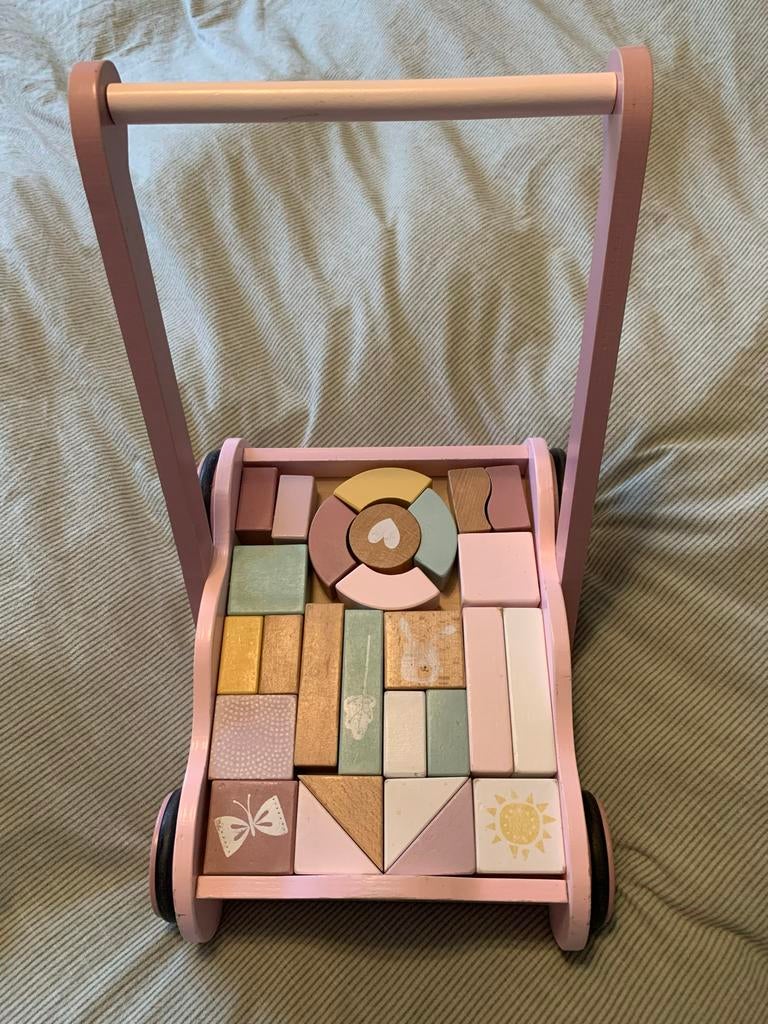 Little Dutch houten loopwagen met blokken, Kinderen en Baby's, Ophalen of Verzenden, Gebruikt, Overige typen, Met wieltjes