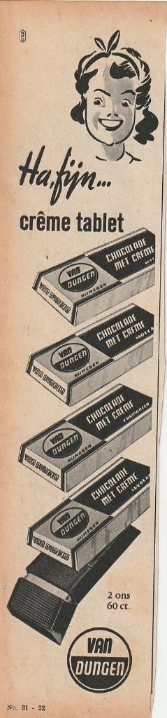 Retro reclame 1949 Van Dungen chocolade ha, fijn!, Verzenden, Overige typen