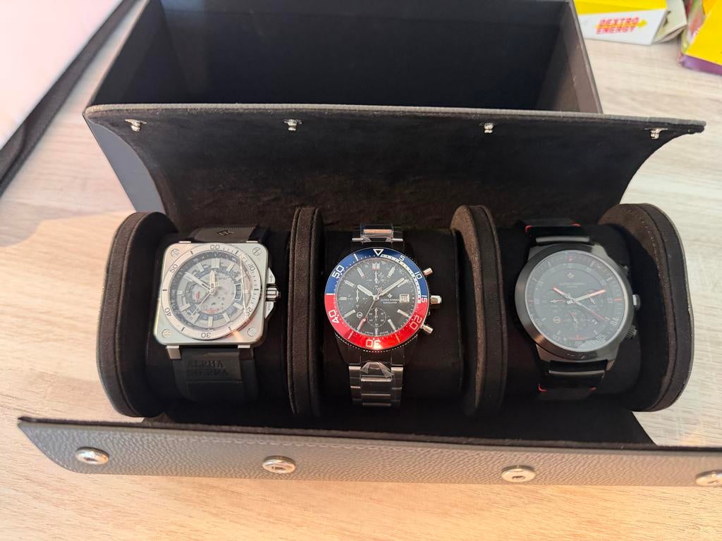 3 Horloges met Beschermhoes - Alpha Sierra Watch Co., Overige merken, Overige materialen, Polshorloge, Overige materialen
