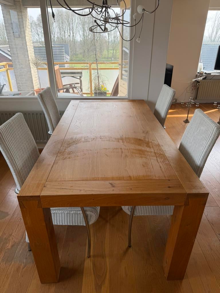 Eettafel + stoelen, Ophalen, Gebruikt, Modern, 4 tot 6 stoelen