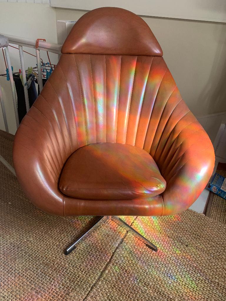 Jaren 60 vintage kuipstoel Draai Fauteuil chroom, Ophalen, Gebruikt, Mid century, Bruin