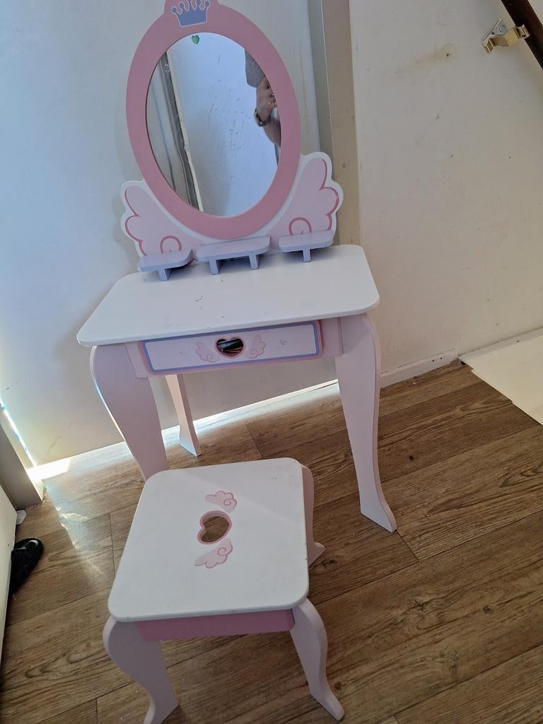 Prinsessen kaptafel met krukje voor kinderen, Huis en Inrichting, Tafels | Kaptafels, Minder dan 50 cm, Ophalen of Verzenden, Minder dan 100 cm