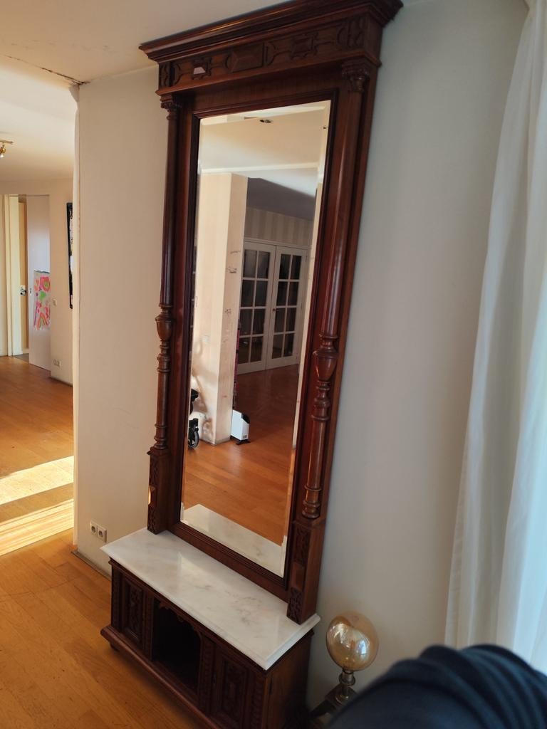 Antieke Parochie Spiegel met Marmeren Console, Ophalen, Rechthoekig, 100 tot 150 cm, 200 cm of meer