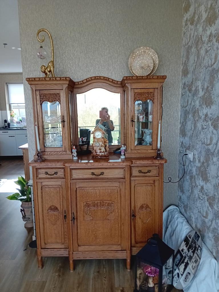 Eiken Dressoir en Buffetkast met Spiegel, Antiek en Kunst, Ophalen