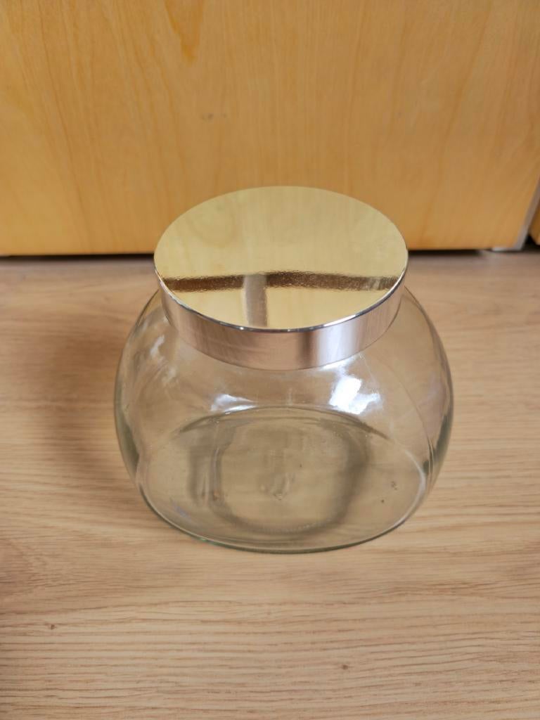Glazen snoeppot met zilverkleurige deksel, Schaal, Rond, Ophalen of Verzenden, Glas