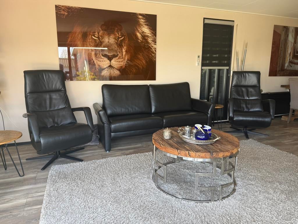 Prominent set bank en 2 relax fauteuils stoel relaxfauteuil, Ophalen, Zo goed als nieuw, Leer