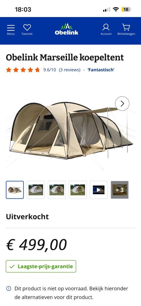 Marseille koepeltent, Ophalen, Nieuw, Tot en met 5