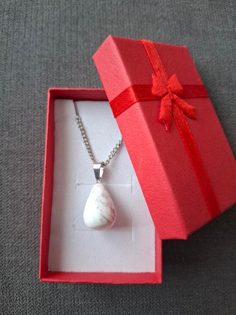 Ketting natuursteen hanger wit grijs steen, Met edelsteen, -, Wit, -