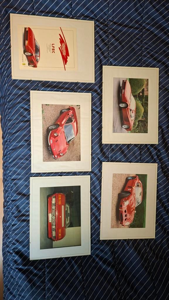 5 ingelijste foto's van Ferrari's, Verzamelen, Ophalen, Auto's