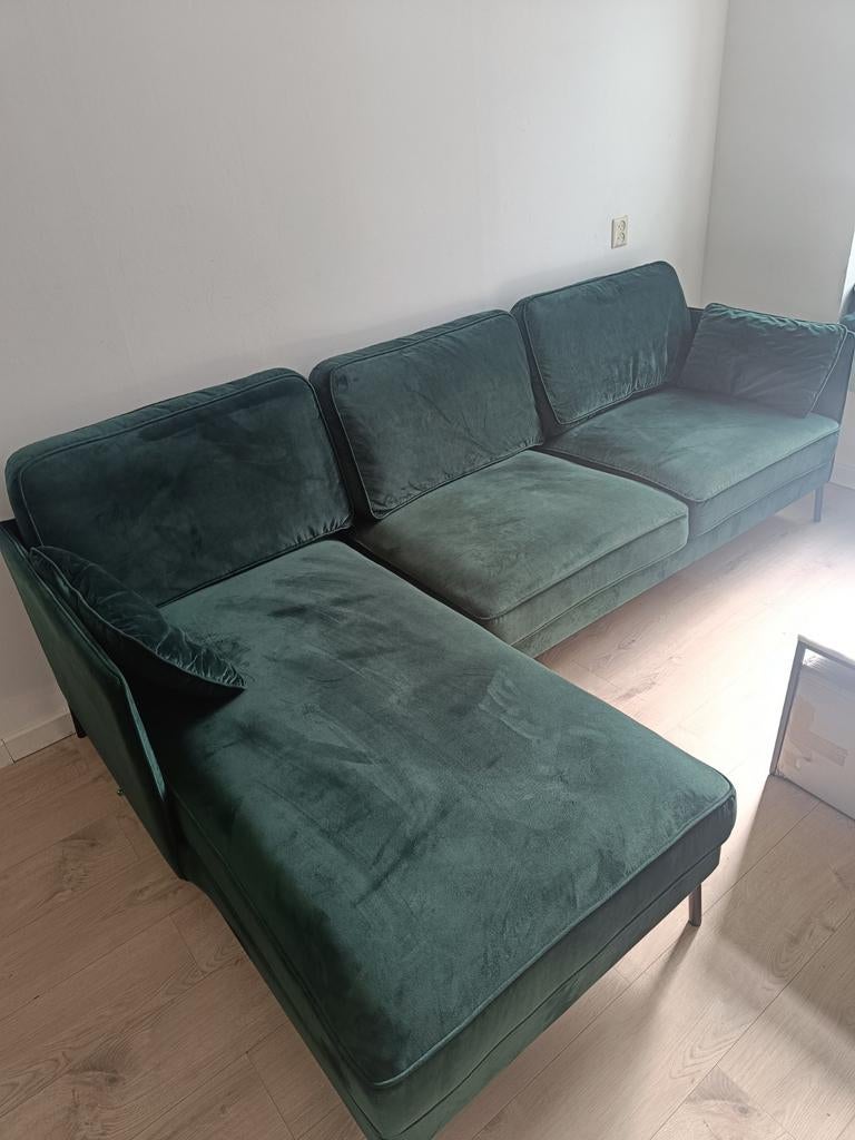 Hoekbank Peppin Velvet Groen 3-zits, Ophalen, Gebruikt, 100 tot 125 cm, Hoekbank