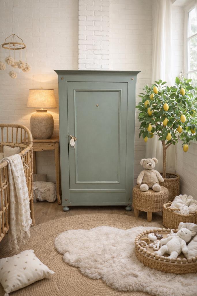 Linnenkast eendeurskast kledingkast meidenkast vintage groen, Ophalen, 50 tot 70 cm, 105 cm of meer, Nvt