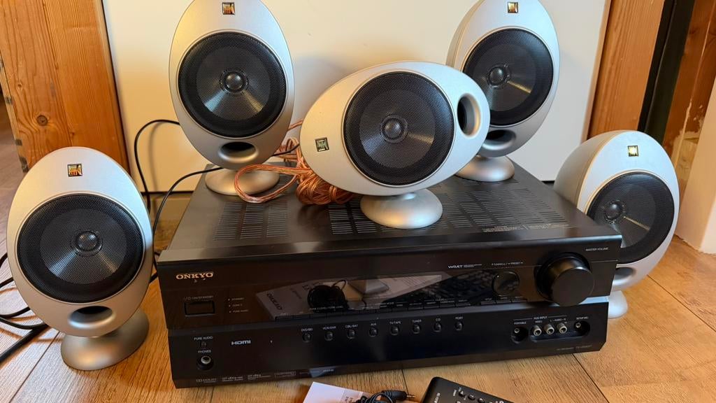 Onkyo TX-SR507 5.1 Surround receiver met mooie KEF speakers, Gebruikt, 70 watt of meer, 5.1-systeem, Overige spelers