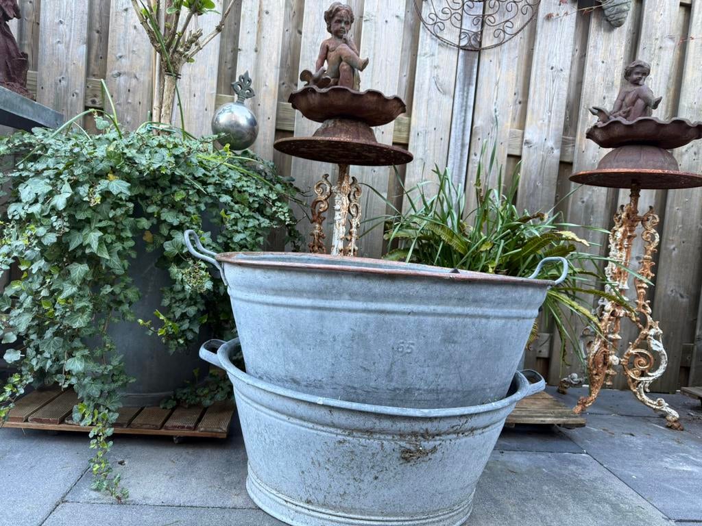 Zinken teilen planten bakken zink groot, Ophalen, Minder dan 30 cm, Rond, Zo goed als nieuw