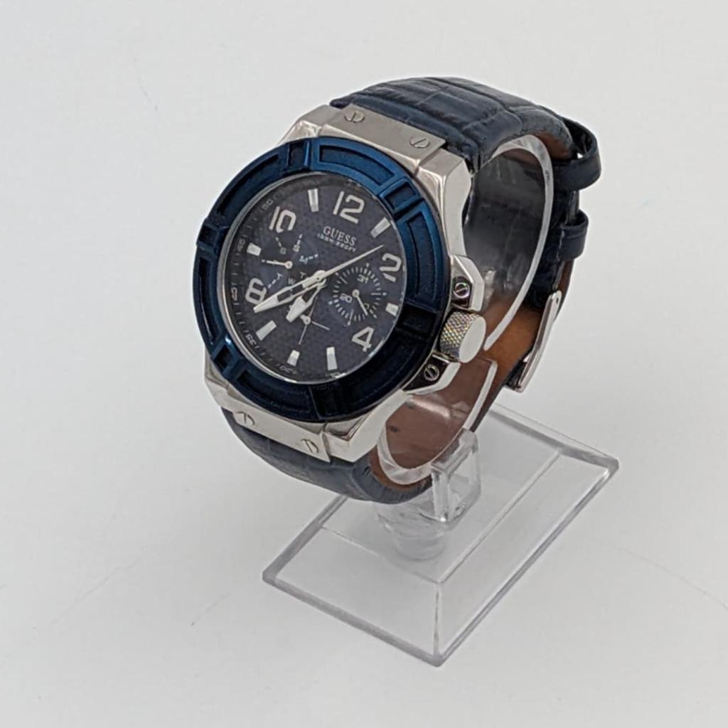 Guess W0040G7 Blue metal lederen band horloge - Nette staat, Ruilrijk, Zo goed als nieuw, Info@ruilrijk.nl, Neerstraat 60, 6041 KD Roermond