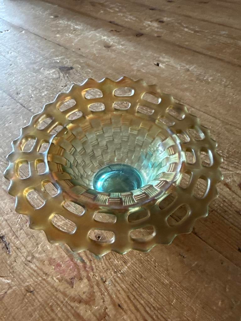 Fenton Carnival Glas Mand Weef Open Kant Bonbon Schaal, Ophalen of Verzenden