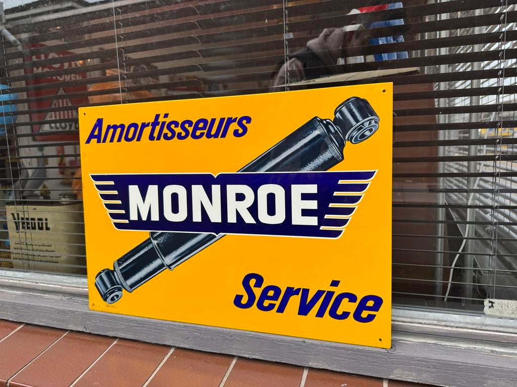 Vintage Monroe Schokdempers Reclamebord, Ophalen, Reclamebord, Gebruikt, .