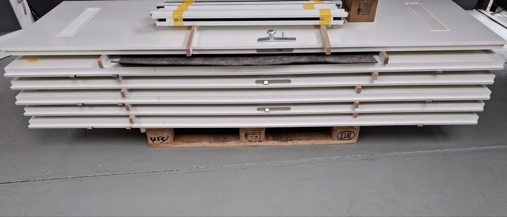 6 Stalen kozijnen met opdek binnendeuren en bovenlicht, Ophalen, 80 tot 100 cm, 215 cm of meer, Binnendeur