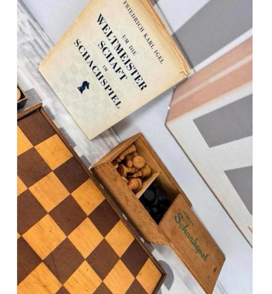 Antiek 1900 Frans handgesneden hout schaak dam schaakbord, Ophalen of Verzenden