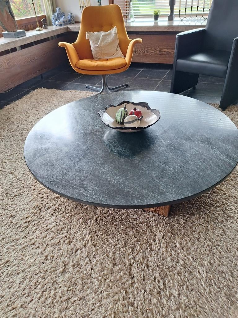 Marmeren salontafel op eiken blok. Vintage., Ophalen, Gebruikt, Minder dan 50 cm, 100 tot 150 cm