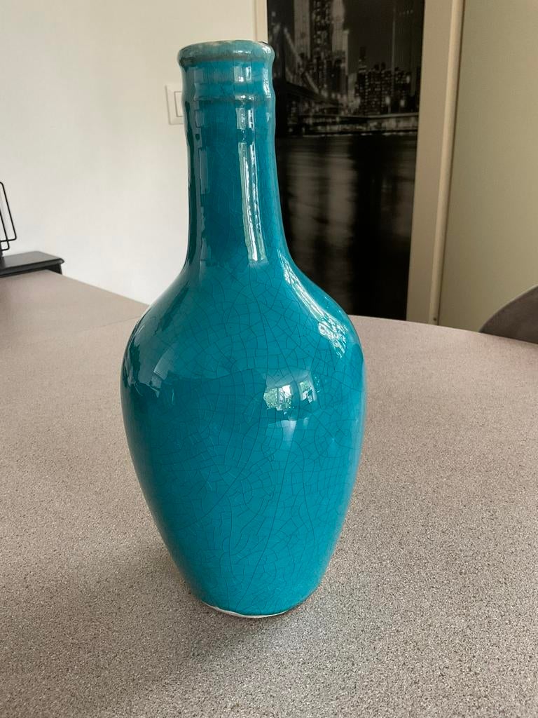 Fles, vaas, Gebruikt, Blauw, Aardewerk of Porselein, Ophalen of Verzenden