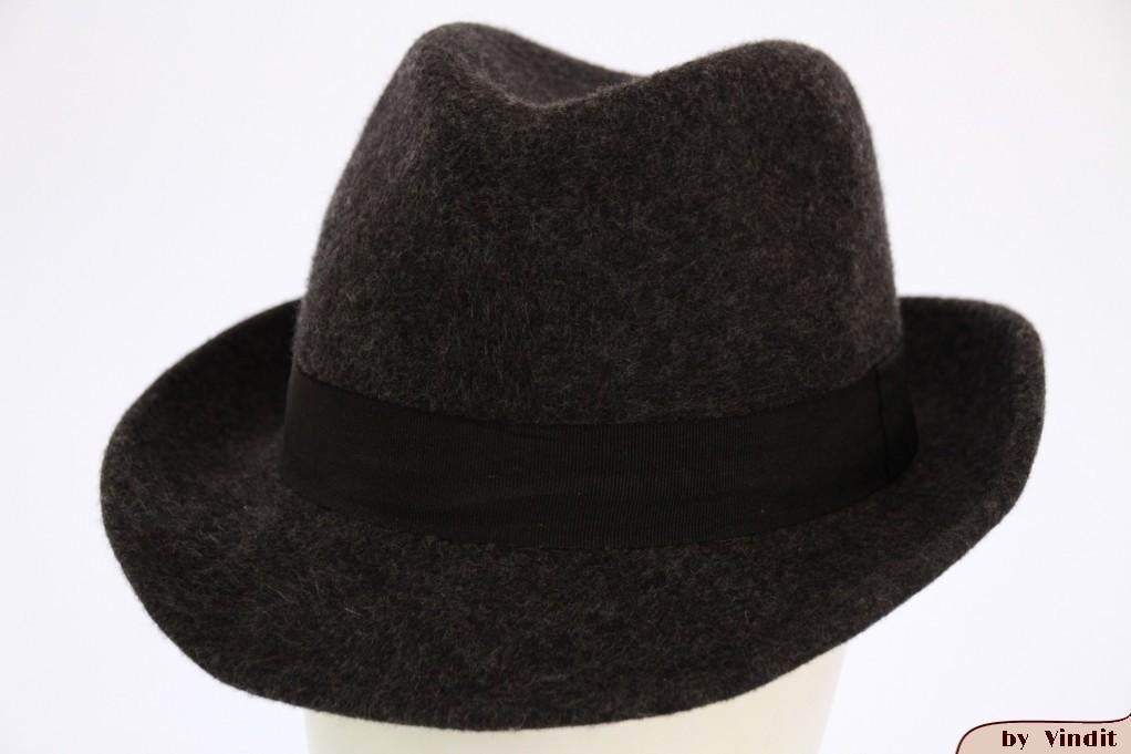 Vintage Gleufhoed donker grijs wolvilt 58,5 gratis verzenden, Ophalen of Verzenden, Gedragen, 58 of 59 cm (L, 7¼ of ⅜ inch), Hoed