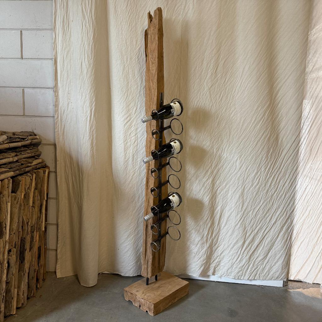 Wijnrek – teak / metaal – voor 8 flessen – TTM Wonen, TTM Wonen, Meubels – (Perzische) Tapijten en Woonaccessoires, 5 tot 15 flessen