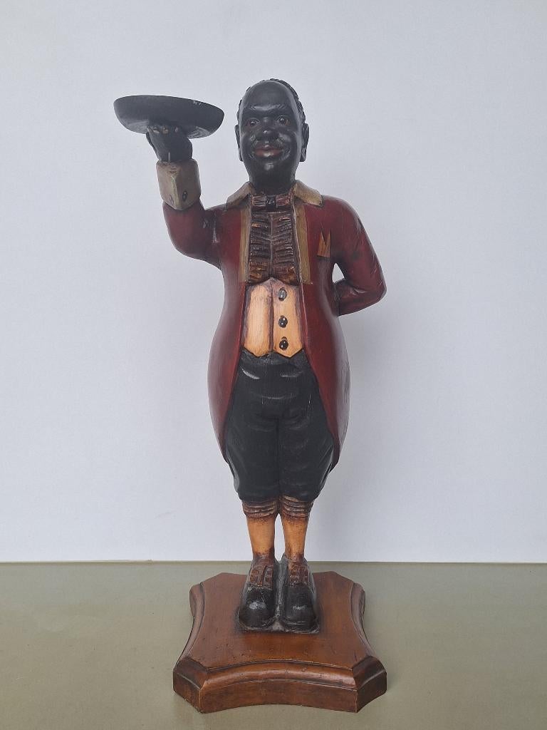 vintage houten butler kelner beeld polichroom beschilderd, Ophalen of Verzenden, Gebruikt, Mens