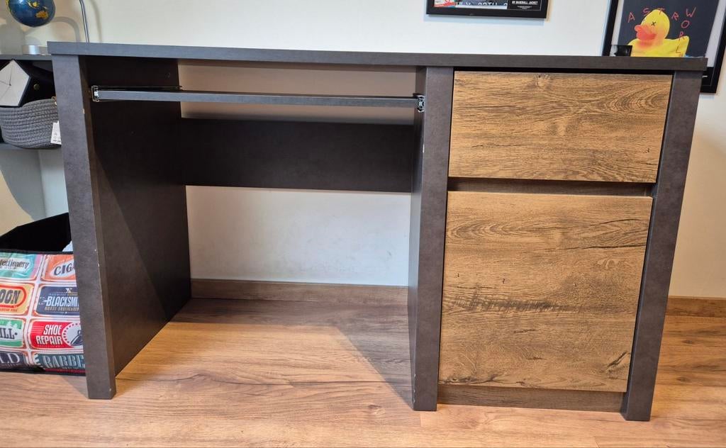 Mooi Bureau Monaco Eiken/Grijs met lade en deur, Ophalen, Gebruikt