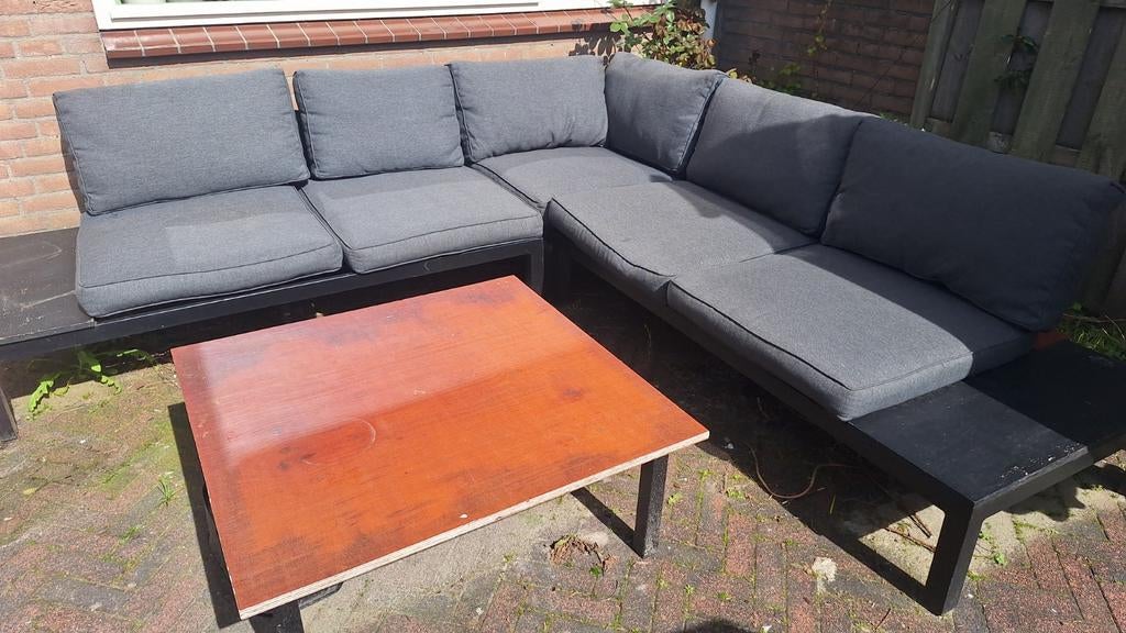 Grote hoekbank voor de tuin - 250x250cm, 82cm diep, 5 zitplaatsen, Gebruikt, Ophalen of Verzenden, Loungeset