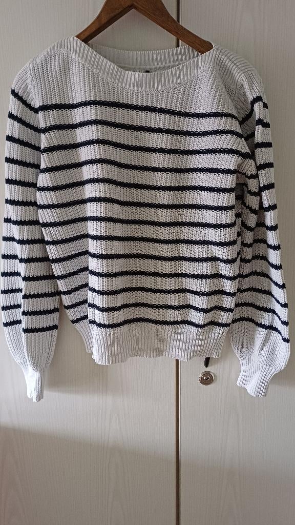 Wit Gestreepte trui (Hema maat M), Kleding | Dames, Maat 38/40 (M), Wit, Ophalen of Verzenden, Gedragen