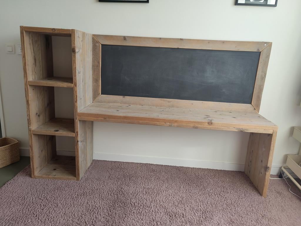 Steiger houten bureau met krijtbord en opbergvakken, Ophalen, Zo goed als nieuw