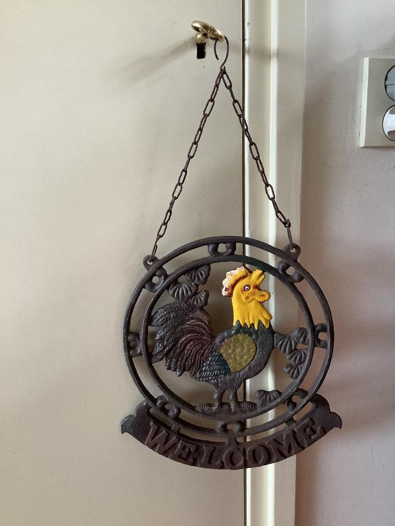 Uithangbord, gietijzer bord haan, welkom, welcome, Ø 25 cm., Ophalen, Nieuw