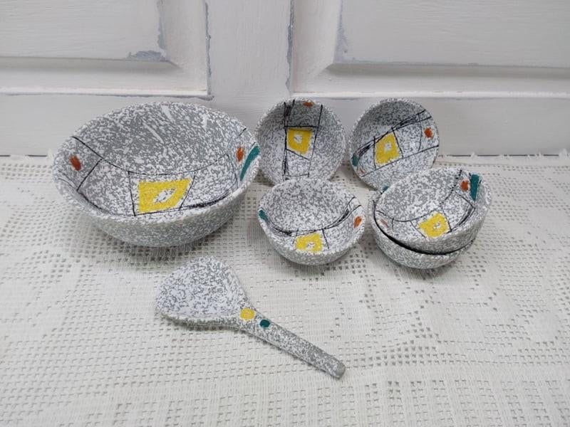 Retro aardewerk pinda setje, Verzamelen, Retro, Ophalen of Verzenden, Huis en Inrichting