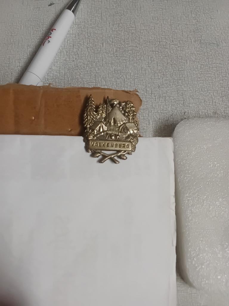 Speldje van een camping in Valkenburg., Verzamelen, Speldjes, Pins en Buttons, Ophalen of Verzenden, Zo goed als nieuw