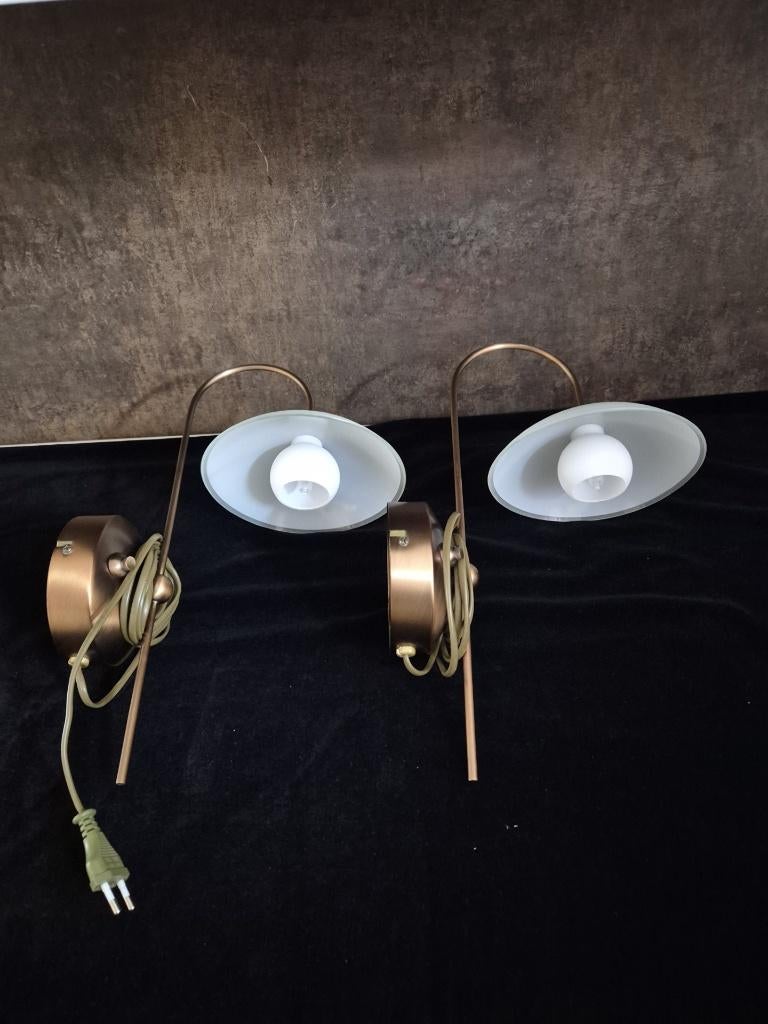 !-Wandlamp - Steinhauer - Geborsteld metaal - Dimmer - 2 St., Ophalen of Verzenden, Gebruikt, Glas