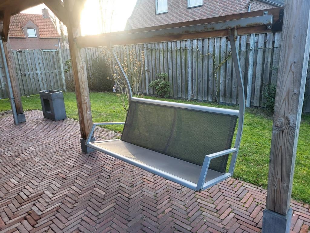 Schommelbank 160cm + ophangbalk 210cm, Tuin en Terras, Tuinbanken, Ophalen, Gebruikt, Metaal, Schommelbank