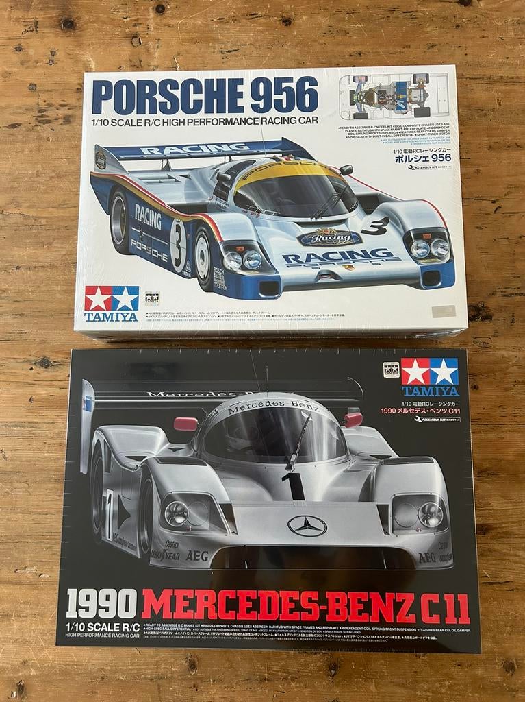 Tamiya 1/10 group c bubdle mercedes + porsche, Ophalen of Verzenden, Zo goed als nieuw, Auto onroad