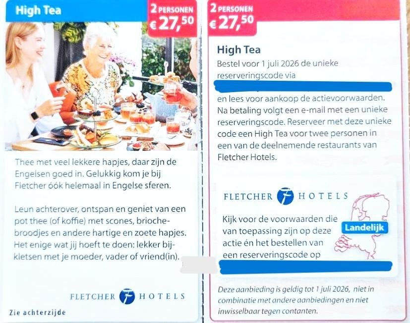 High Tea 2 personen € 27,50 in Fletcher Hotels, Twee personen, Kortingsbon, Overige typen