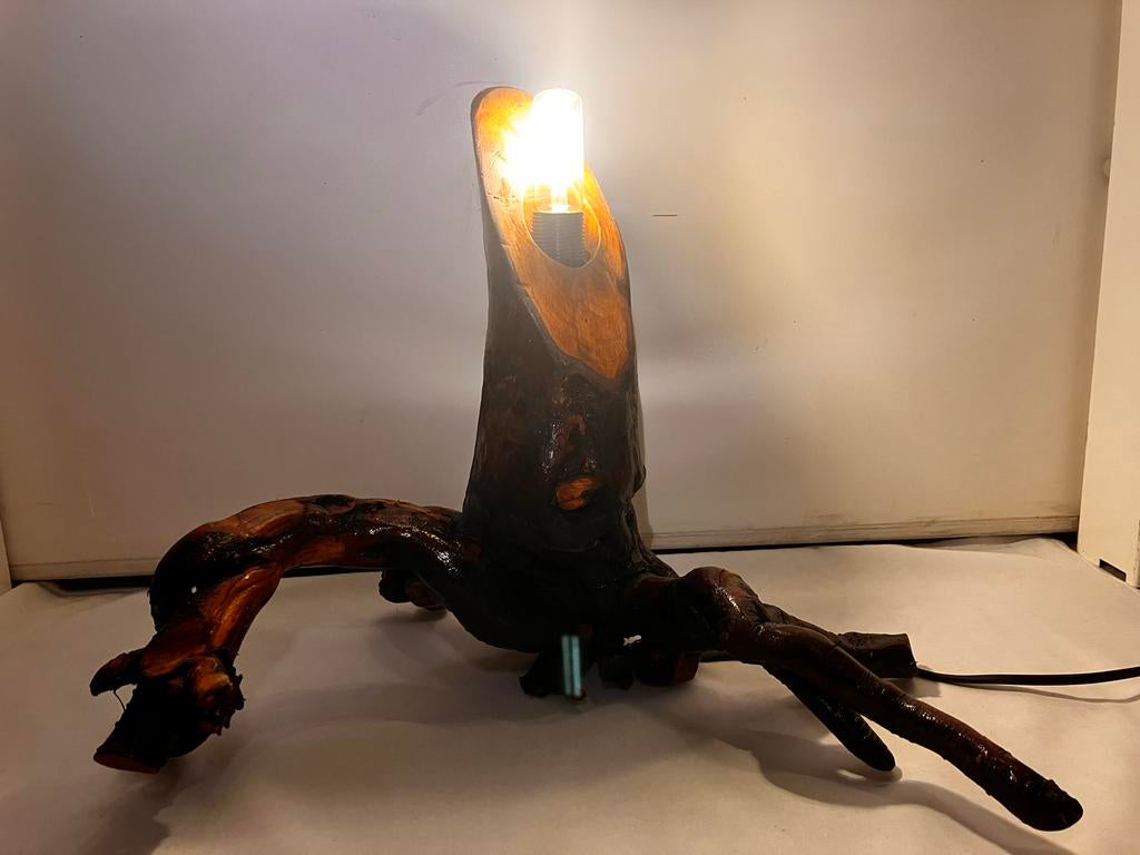 Boomstam Lamp met Wortels - Eyecatcher!, Huis en Inrichting, Lampen | Vloerlampen, Nieuw, Ophalen of Verzenden, Landelijk, Minder dan 100 cm