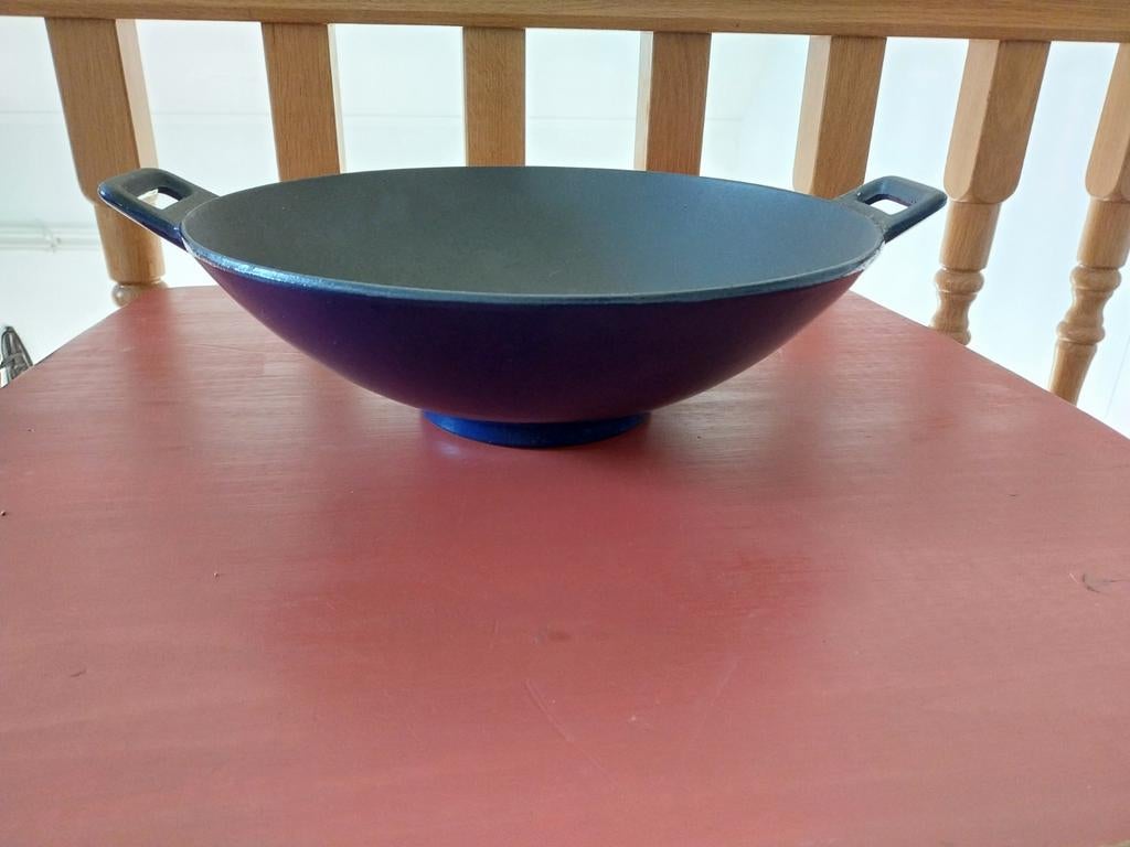 Gietijzeren blauwe wok - 33 cm, Ophalen, Gebruikt, Gietijzer, Keramische plaat