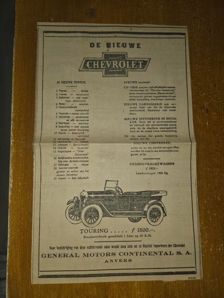 Originele Chevrolet advertentie ca. 1925 – General Mot, Ophalen of Verzenden, Zo goed als nieuw