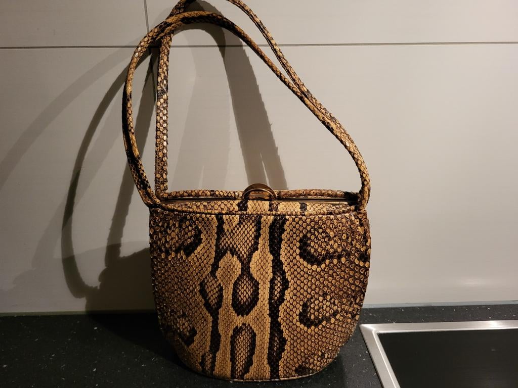 Echt slangen leren tasje, Ophalen of Verzenden, Zo goed als nieuw, Bruin, Handtas