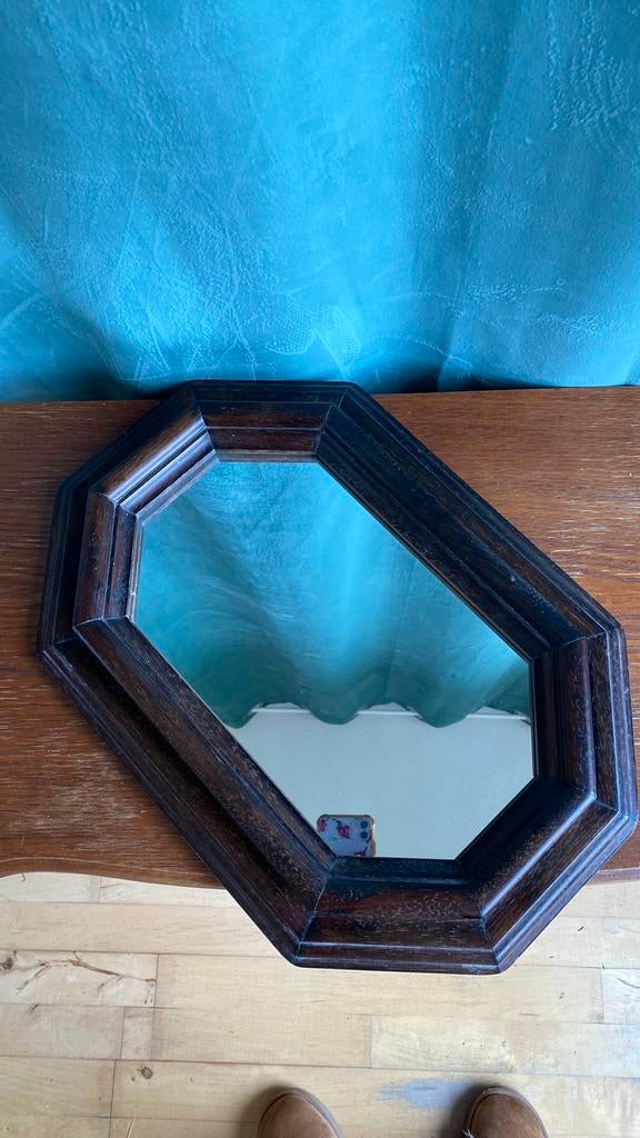 Vintage retro spiegel hout muur mirror wood brown antiek, Minder dan 50 cm, Ophalen of Verzenden, Zo goed als nieuw, Minder dan 100 cm
