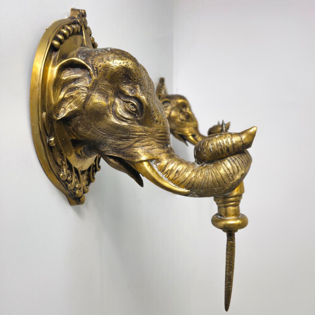 Set art deco messing wandkandelaren olifant XL regency, Antiek en Kunst, Antiek | Kandelaars, Ophalen of Verzenden, Koper of Brons