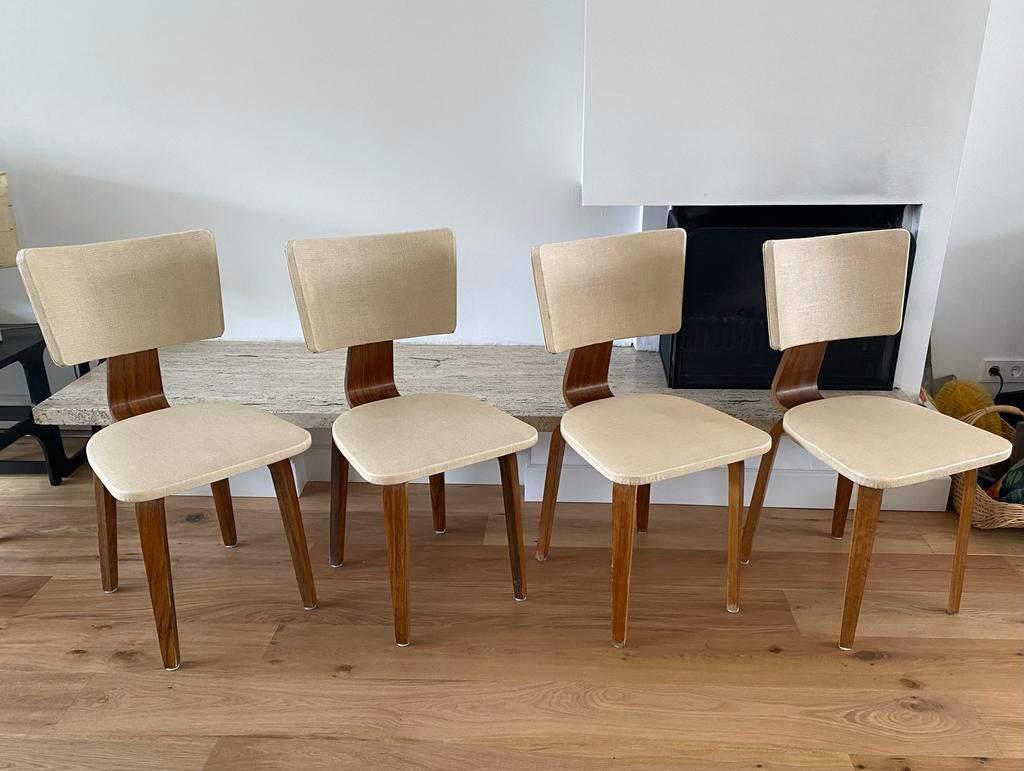 4 Vintage Cor Alons Den Boer Plywood Stoelen ‘50, Antiek en Kunst, Ophalen
