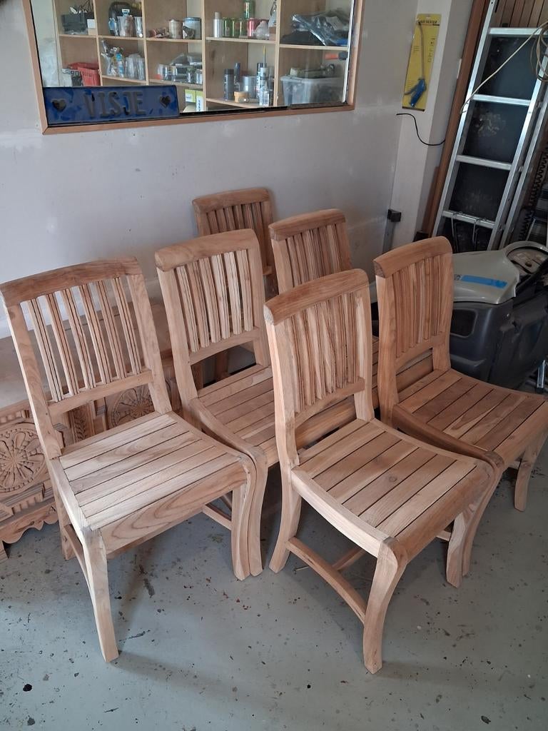 Gezandstraalde teakhouten stoelen - Set van 6, Ophalen, Gebruikt, Bruin, Rustiek, Natuurlijk