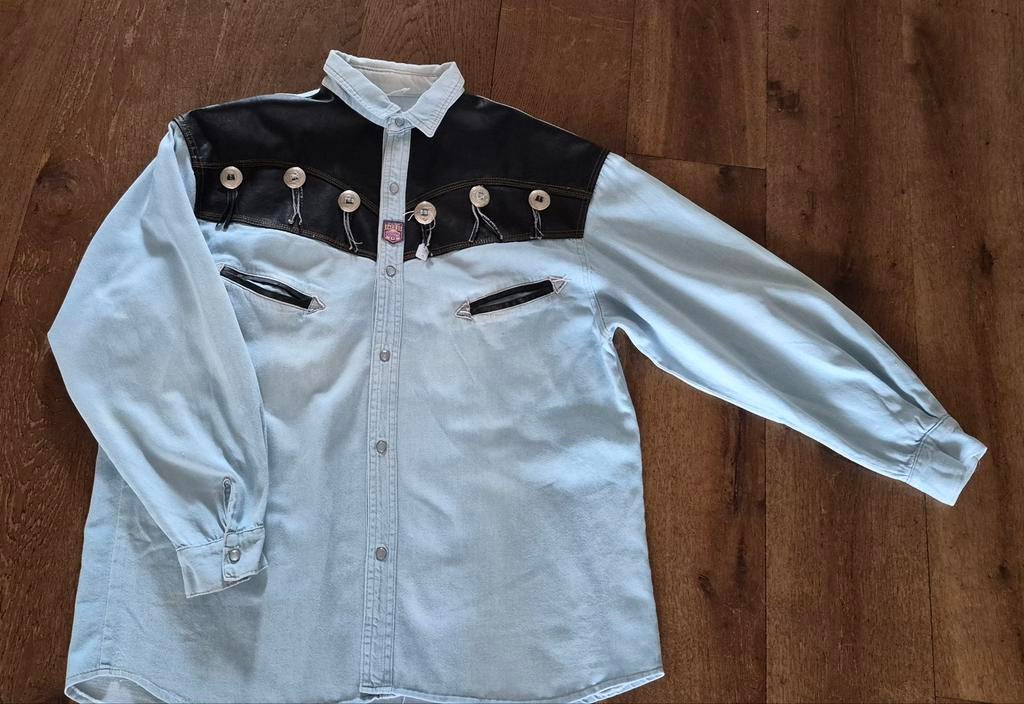 Western Cowboy Look Overhemd - Maat L (valt als XL), Kleding | Heren, Overhemden, Ophalen of Verzenden, Gedragen, Blauw, Halswijdte 43/44 (XL)